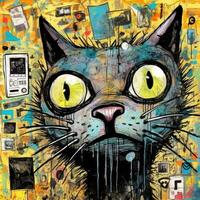 pazzo gatto gattino furioso pazzo ritratto espressive illustrazione opera d'arte olio dipinto schizzo tatuaggio foto