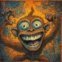 pazzo scimmia scimmia furioso pazzo ritratto espressive illustrazione opera d'arte olio dipinto schizzo tatuaggio foto