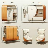 armadio retrò futuristico mobilia schizzo illustrazione mano disegno riferimento progettista idea foto