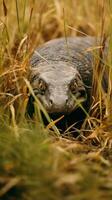 komodo Drago nascosto predatore fotografia erba nazionale geografico stile documentario sfondo foto