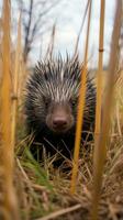 porcospino nascosto predatore fotografia erba nazionale geografico stile 35 millimetri documentario sfondo foto