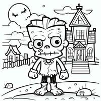 Frankenstein zombie semplice bambini colorazione pagina Halloween carino bianca sfondo libro isolato foto