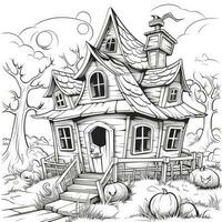 strega Casa semplice bambini colorazione pagina Halloween carino bianca sfondo libro isolato grassetto foto