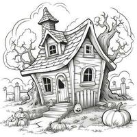 strega Casa semplice bambini colorazione pagina Halloween carino bianca sfondo libro isolato grassetto foto
