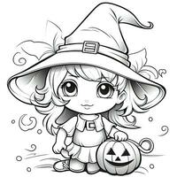 strega ragazza semplice bambini colorazione pagina Halloween carino bianca sfondo libro isolato grassetto pauroso foto