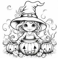 strega calderone semplice bambini colorazione pagina Halloween carino bianca sfondo libro isolato grassetto foto