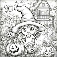 semplice bambini colorazione pagina Halloween carino bianca sfondo libro isolato grassetto pauroso foto