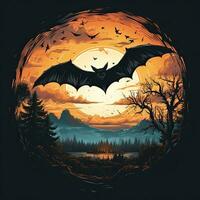 pipistrello Luna Halloween clipart illustrazione vettore maglietta design etichetta tagliare album arancia tatuaggio foto