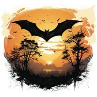 pipistrello Luna Halloween clipart illustrazione vettore maglietta design etichetta tagliare album arancia tatuaggio foto