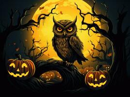 gufo Luna Halloween clipart illustrazione vettore maglietta design etichetta tagliare album Stampa tatuaggio foto