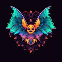 pipistrello neon icona logo Halloween carino pauroso luminosa illustrazione tatuaggio isolato vettore foto