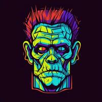 Frankenstein zombie neon icona logo Halloween pauroso luminosa illustrazione tatuaggio isolato vettore foto