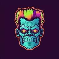 Frankenstein zombie neon icona logo Halloween pauroso luminosa illustrazione tatuaggio isolato vettore foto