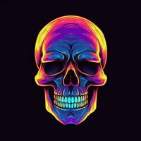 cranio testa neon icona logo Halloween carino pauroso luminosa illustrazione tatuaggio isolato vettore foto