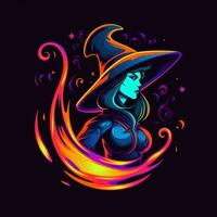 strega cappello neon icona logo Halloween carino pauroso luminosa illustrazione tatuaggio isolato vettore foto