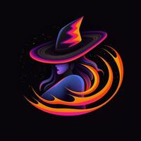 strega cappello neon icona logo Halloween carino pauroso luminosa illustrazione tatuaggio isolato vettore foto