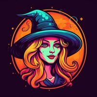 strega cappello neon icona logo Halloween carino pauroso luminosa illustrazione tatuaggio isolato vettore foto