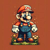 Mario retrò Vintage ▾ 8 bit pixel clipart etichetta logo illustrazione vettore isolato digitale arte foto