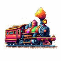 vapore treno retrò Vintage ▾ 8 bit pixel clipart etichetta logo illustrazione vettore isolato digitale foto