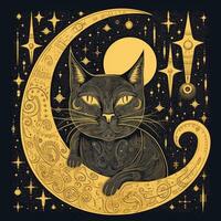 gatto gattino astratto psicodelia illustrazione ricco scarabocchio Immagine stella Luna universo manifesto foto
