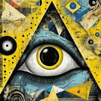 surreale astratto occhio triangolo piramide Magia muratore tatuaggio giallo illustrazione opera d'arte manifesto foto