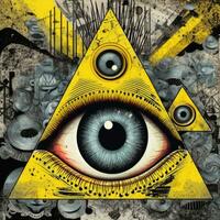 surreale astratto occhio triangolo piramide Magia muratore tatuaggio giallo illustrazione opera d'arte manifesto foto