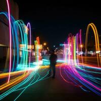 cuore illuminato leggero pittura congelare foto lungo esposizione rosa strada città neon romantico