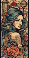 tatuaggio design donna ragazza fiori retrò stile illustrazione clipart manifesto schizzo fascino grafico foto