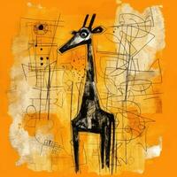 giraffa espressive bambini animale illustrazione pittura album mano disegnato opera d'arte carino cartone animato foto