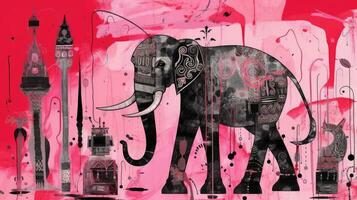 elefante espressive bambini animale illustrazione pittura album disegnato opera d'arte carino cartone animato foto