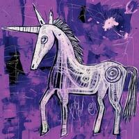 cavallo unicorno espressive bambini illustrazione pittura album disegnato opera d'arte carino cartone animato foto