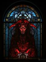 diavolo Satana il male macchiato bicchiere finestra mosaico religioso collage opera d'arte retrò Vintage ▾ religione foto