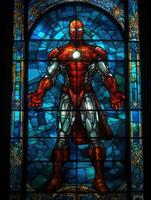 super eroe guerriero macchiato bicchiere finestra mosaico religioso collage opera d'arte retrò Vintage ▾ strutturato foto