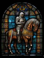 cavaliere cavallo spada macchiato bicchiere finestra mosaico religioso collage opera d'arte retrò Vintage ▾ strutturato foto