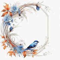 uccello floreale telaio saluto carta scrapbooking acquerello dolce illustrazione confine nozze foto