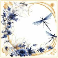 libellula floreale telaio saluto carta scrapbooking acquerello dolce illustrazione confine nozze foto