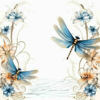 libellula floreale telaio saluto carta scrapbooking acquerello dolce illustrazione confine nozze foto