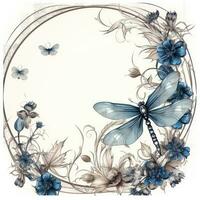 libellula floreale telaio saluto carta scrapbooking acquerello dolce illustrazione confine nozze foto