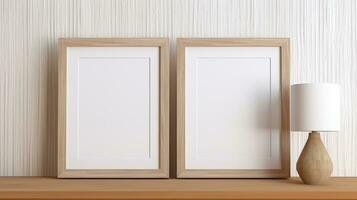 Due vuoto vuoto telaio manifesto modello portafoglio vivente camera presentazione mobilia vivente camera foto