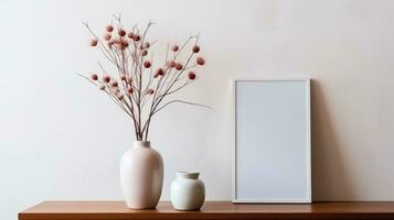 vuoto vuoto telaio manifesto modello portafoglio vivente camera presentazione mobilia vivente camera bianca foto