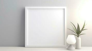 vuoto vuoto telaio manifesto modello portafoglio vivente camera presentazione mobilia vivente camera bianca foto