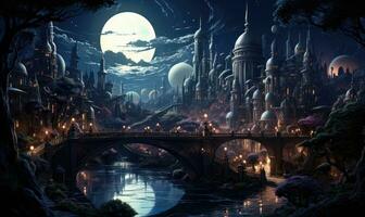 fantasmapunk paesaggio città mistico manifesto alieno steampunk sfondo fantastico film foto