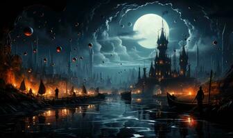 fantasmapunk paesaggio città mistico manifesto alieno steampunk sfondo fantastico film foto