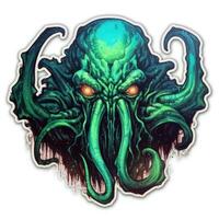 Cthulhu polpo tatuaggio etichetta illustrazione Halloween pauroso raccapricciante orrore pazzo diavolo foto