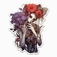 Fata ragazza demone fiori tatuaggio etichetta illustrazione Halloween pauroso raccapricciante orrore pazzo diavolo foto