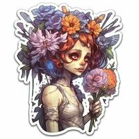 Fata ragazza demone fiori tatuaggio etichetta illustrazione Halloween pauroso raccapricciante orrore pazzo diavolo foto