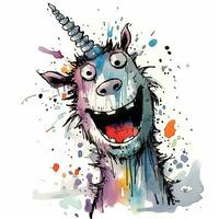 pazzo unicorno schizzo caricatura ictus scarabocchio illustrazione vettore mano disegnato portafortuna clipart foto