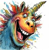 pazzo unicorno schizzo caricatura ictus scarabocchio illustrazione vettore mano disegnato portafortuna clipart foto