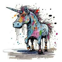 pazzo unicorno schizzo caricatura ictus scarabocchio illustrazione vettore mano disegnato portafortuna clipart foto