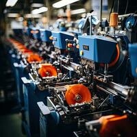 tessitura tessile fabbrica spazio di lavoro macchina robot produzione meccanico trasportatore foto vicino